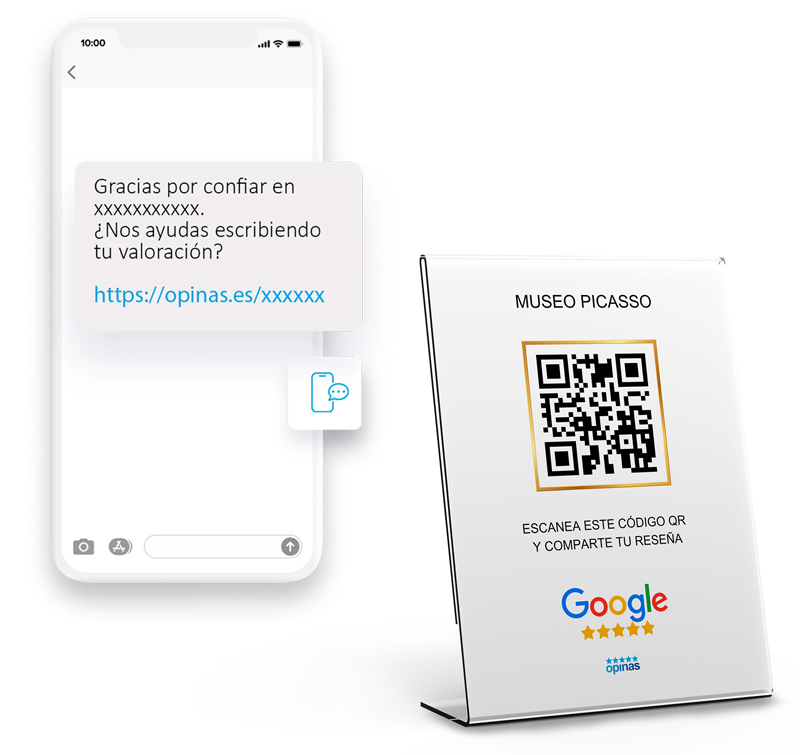 Conseguir reseñas Google con SMS y QR en Opinas